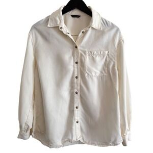 Massimo Dutti Ivory Button Front Shirt Women's Medium Long Sleeve